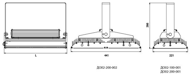 Габаритные размеры прожектора ДО02: